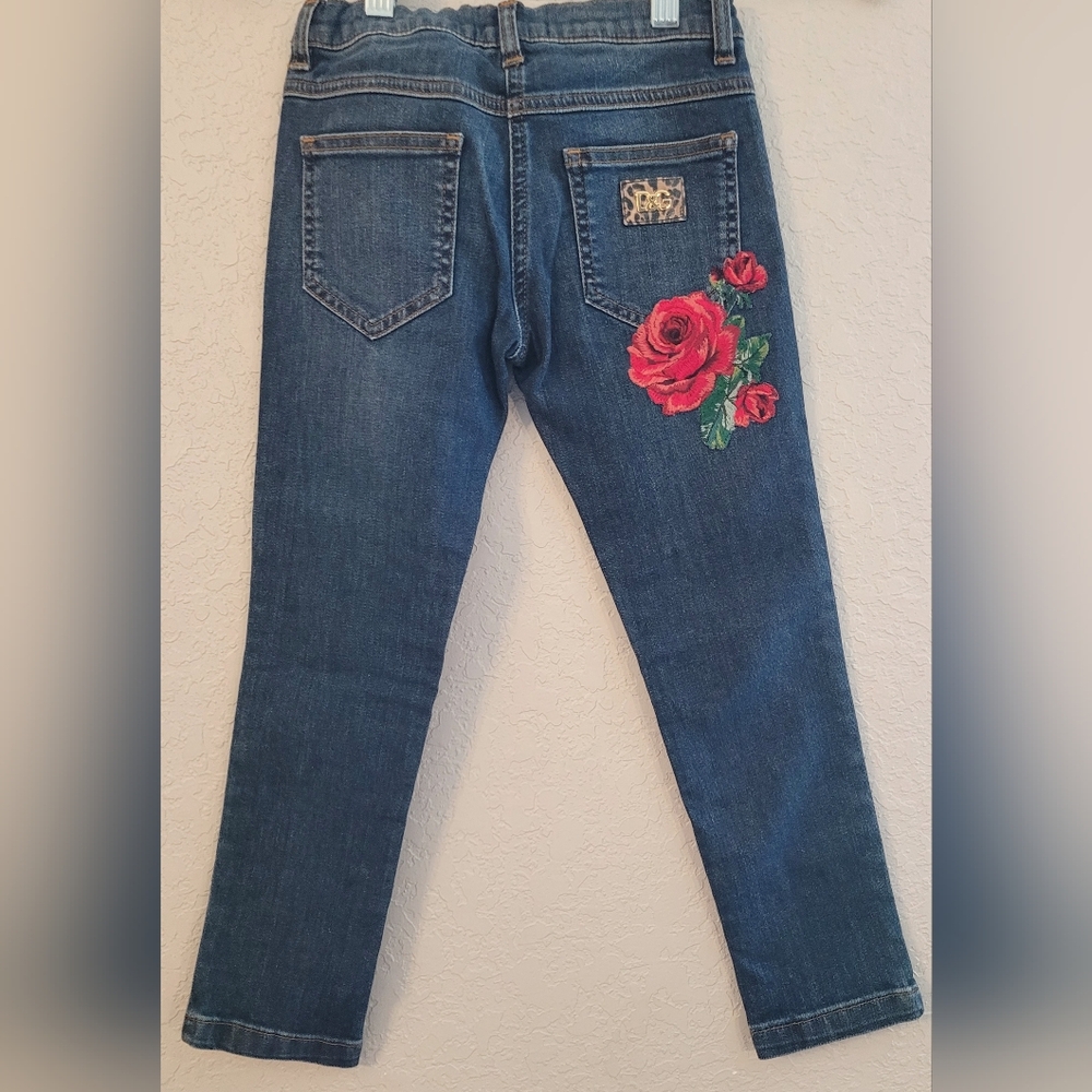 #029 Embroidered Blue Jeans with Red Rose Design - Picture 2 of 5